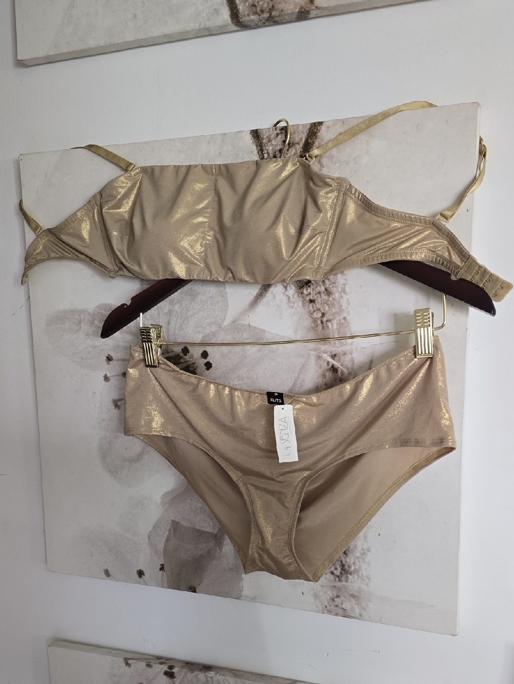 Gold Shimmer Bandu Bra & Scrunch Butt Short Set - TopL Bottom Xl